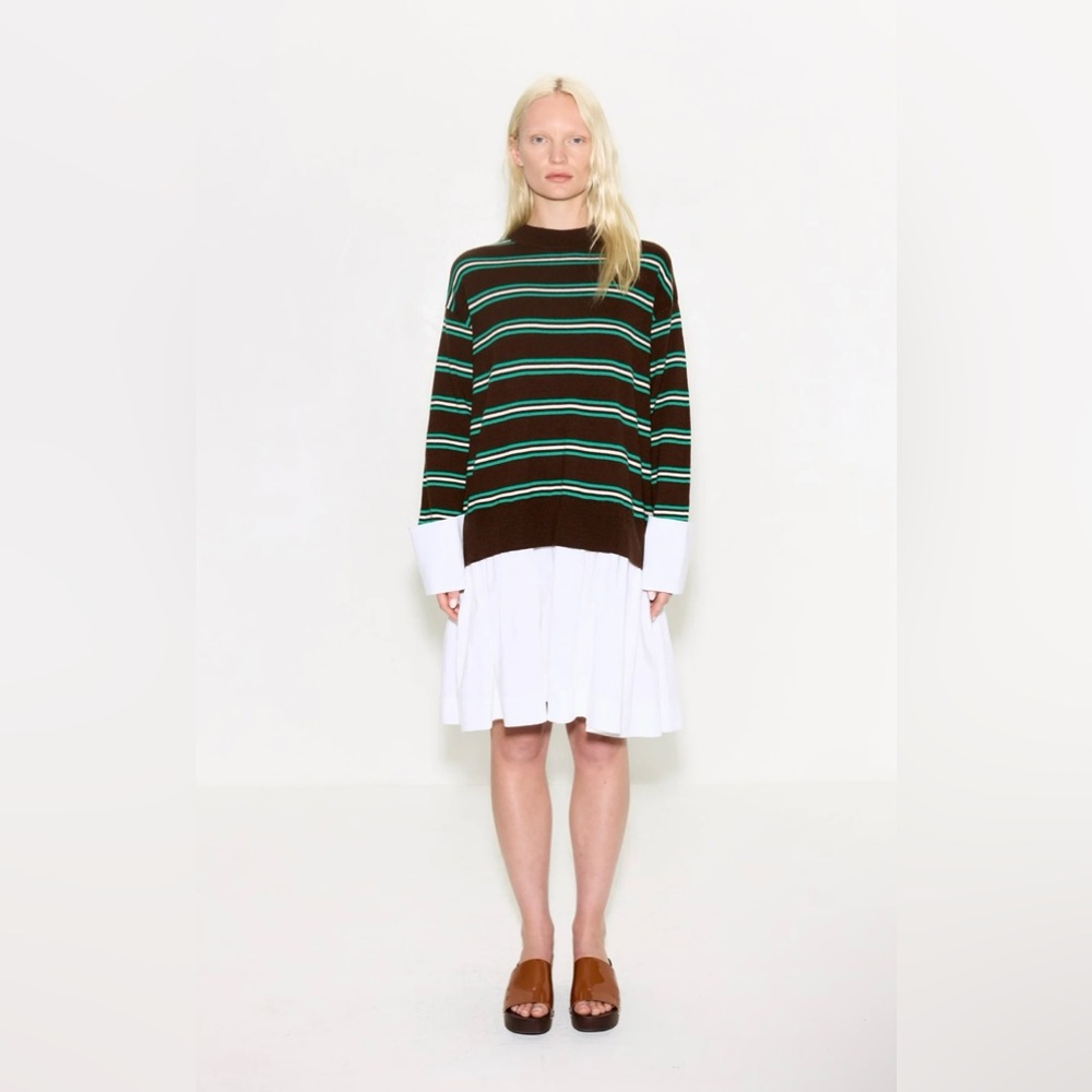 Simon Miller Brown Striped Long Sleeve Sweater Dress with White Hem